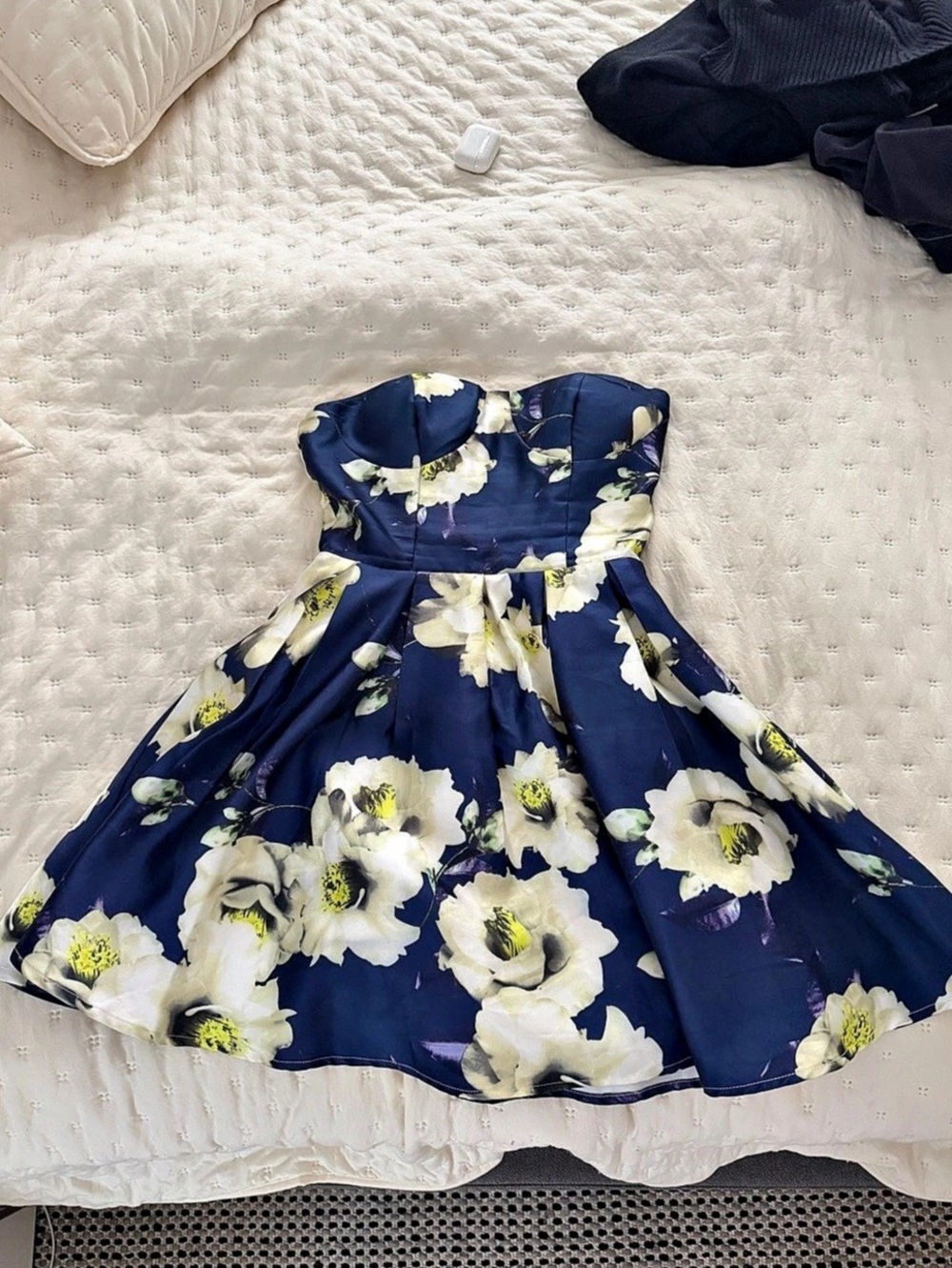 Luna Floral Party Dress in Blue & White